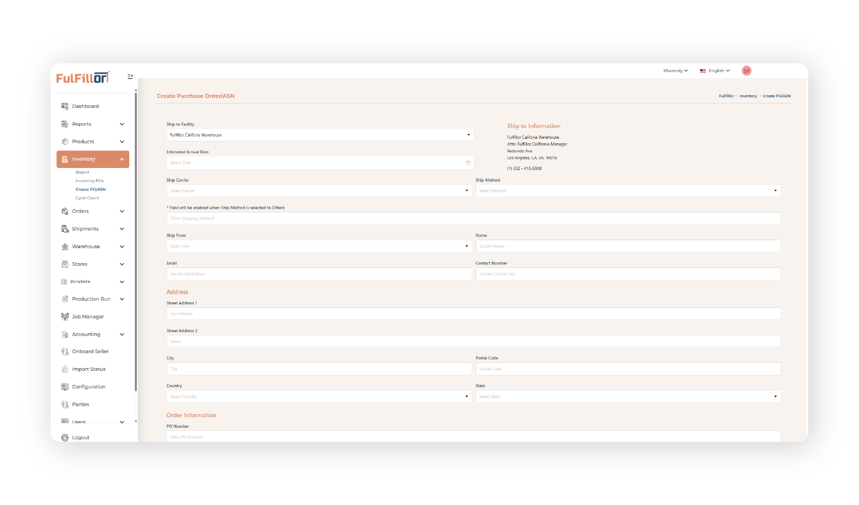 Fulfillor Production Run Listing Table